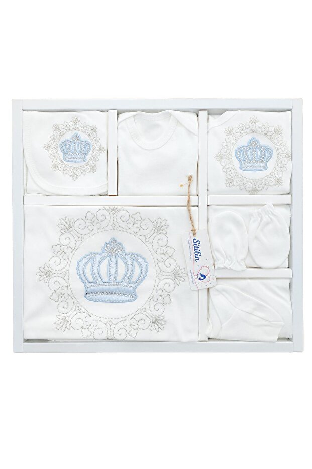 Baby Boy Embroidered Crown Hospital Release Set 10 Pieces Newborn Set Stl4885