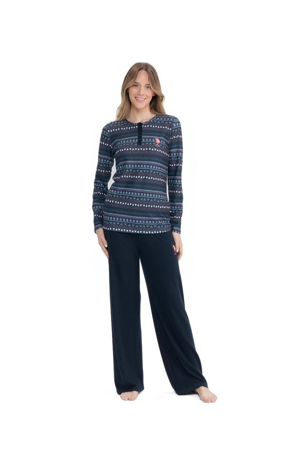 Women's Navy Blue Plaid Wide-Leg Pajama Set 11025K.Z.1Et.Ag7.R.1.Ou.1.P3.023Kmlke