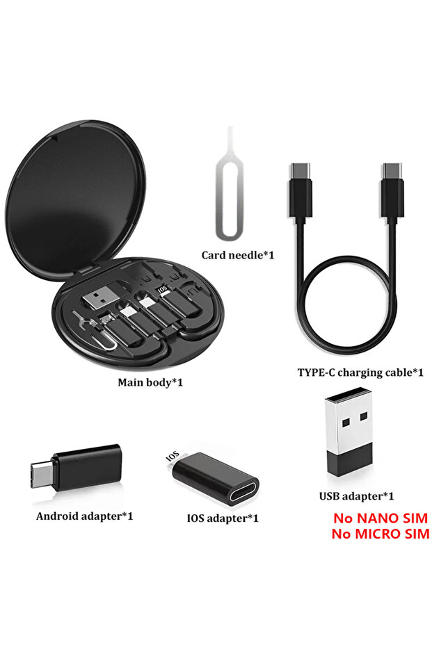 مجموعة كابل محول شحن USB متعدد من النوع C إلى C بقوة 60 وات باللون الأسود، مجموعة تحويل USB C إلى إضاءة USB A &