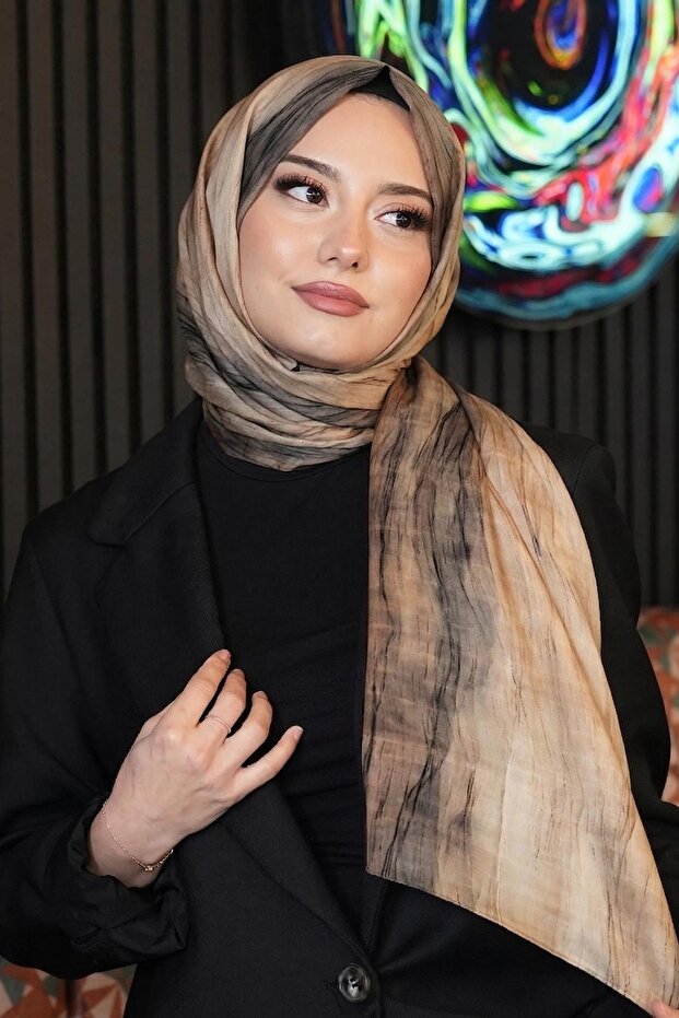 Degrade Bej Soft Pamuk Şal - 1