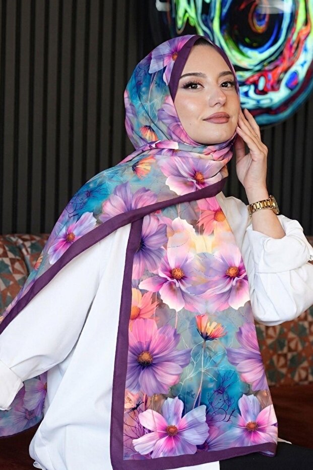 Floral Pattern Pink Soft Cotton Shawl - 1