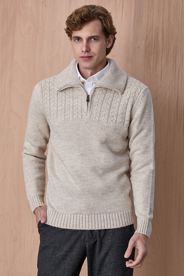 Fister Beige Cotton Zippered Knitwear