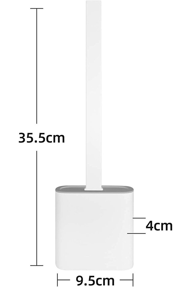 Silicone Toilet Brush with Holder Set, Bendable Head, Non-Slip Handle, White