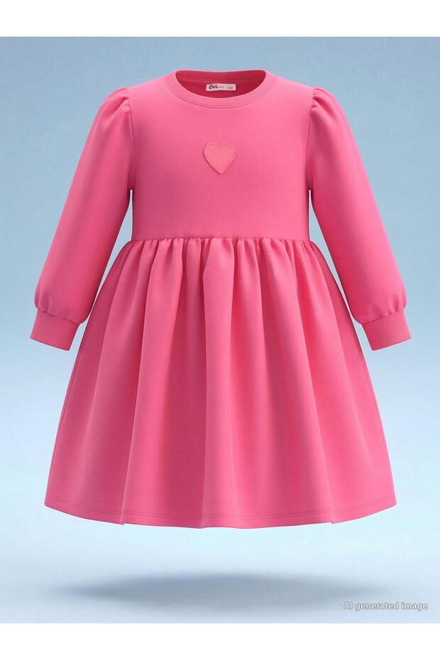 Heart Embroidered Dress for 2-5 Years Old - Pink
