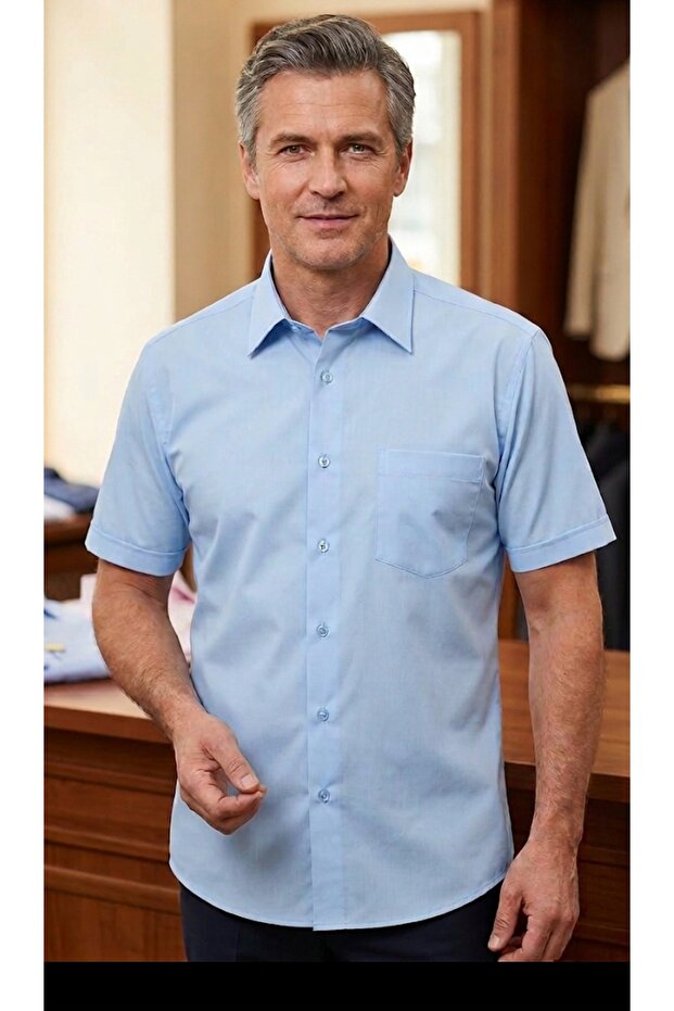 Dacron Short Sleeve Classic Men's Shirt with Pockets