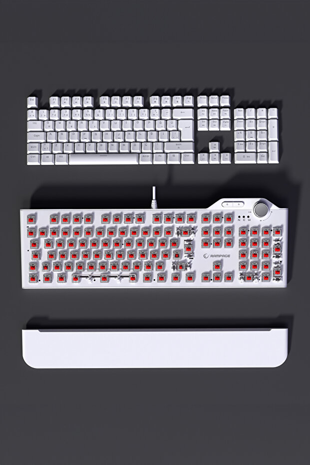 Hydra R6 Full Color RGB LED Gaming Pro Red Switch Mekanik Klavye - Beyaz - 6