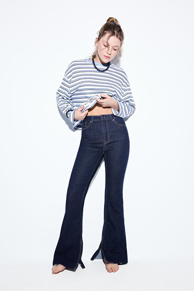 D74 slim fit İspanyol paça jean - 2
