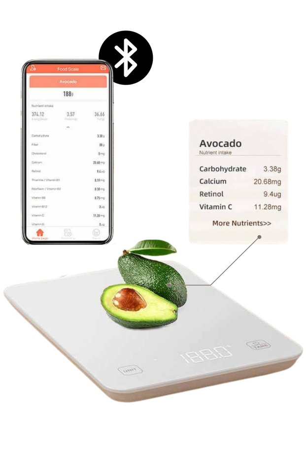 Smart Kitchen Scale With Tare Function, Bluetooth & App For Nutrition Analysis, 10kg Max,