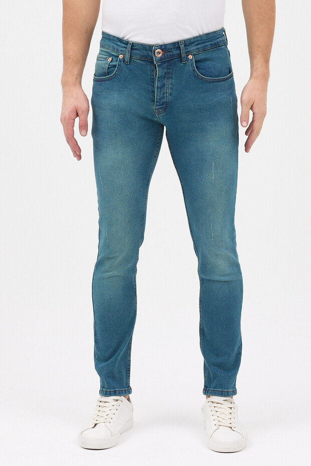 Green Blue Men's Skinny Fit Jeans, Lycra, Narrow, Trimmed