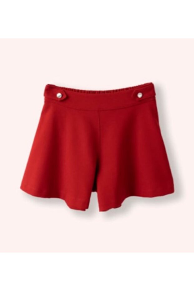 Girl's Elastic Waist Skirt-Looking Shorts 5-12 Years Old Red