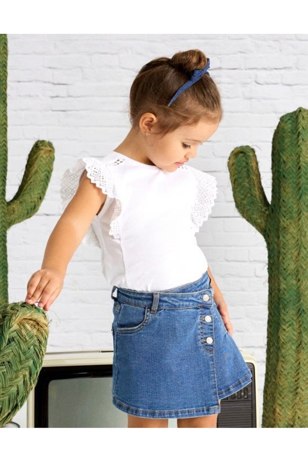 Girl's 3902 Pilese Detail Denim Skirt Gkm0336