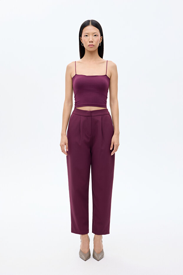 Modal Crop Basic Tank Top Roșu Claret - 3