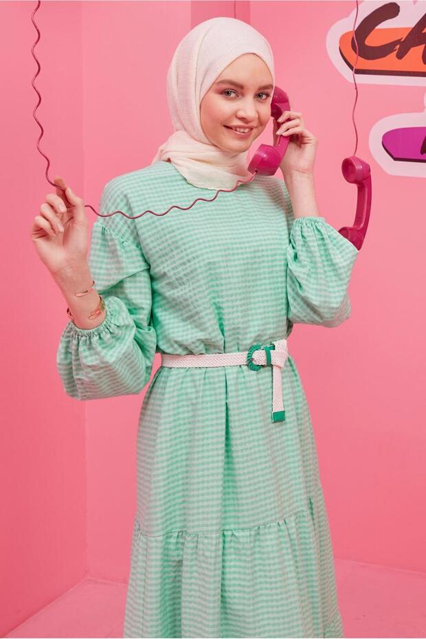 فستان بحزام منقوش 42613