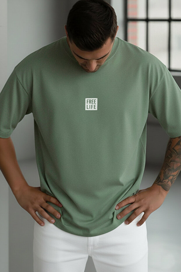 Teenage Millionaire Erkek Free Life Açık Yeşil Bisiklet Yaka Oversize Salas T-Shirt