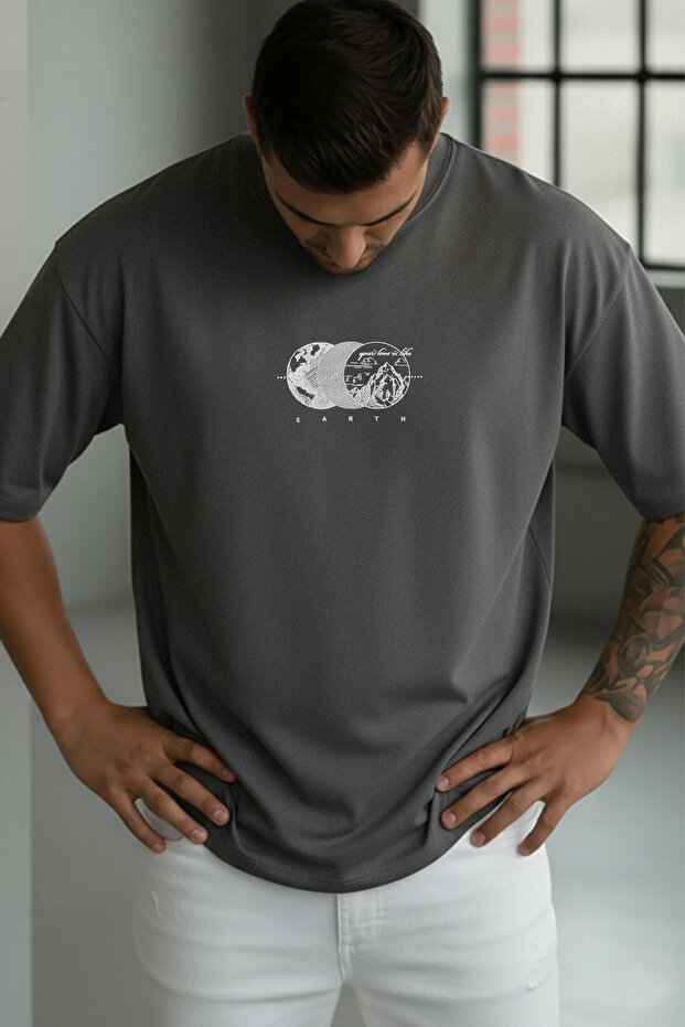 Millionaire Erkek Füme Earth Oversize Fit Bol Geniş Kalıp Salaş Kesim T-shirt