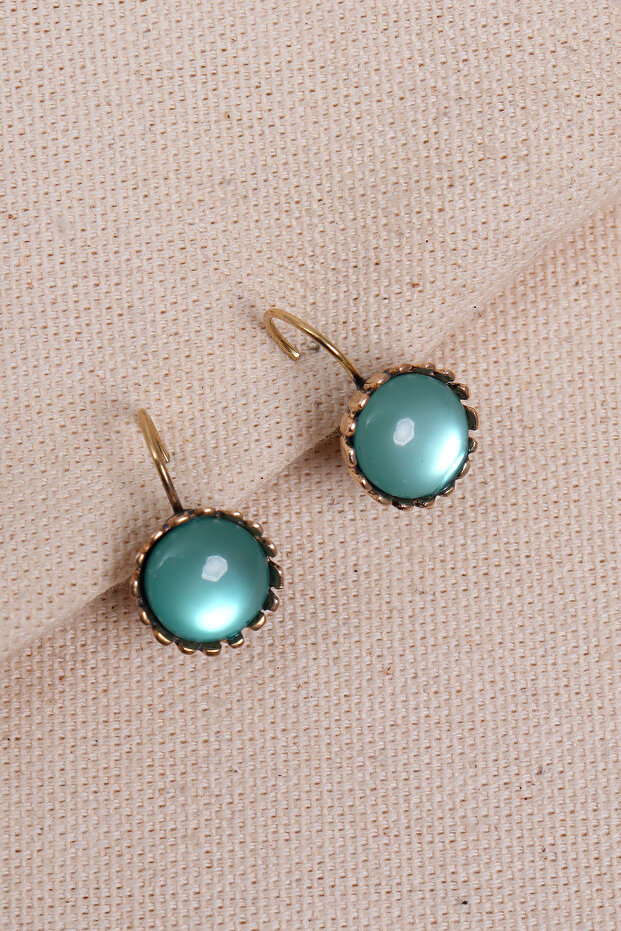Translucent Light Green Stone Round Authentic Earrings - 2
