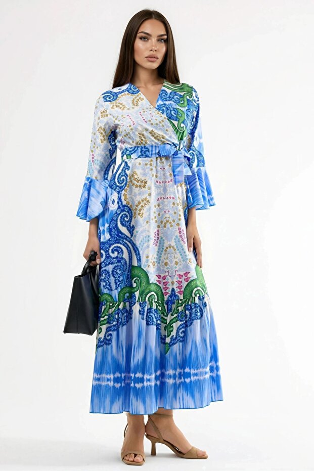 Msn Ruffled Patterned V-Neck Maxi Dress - 1
