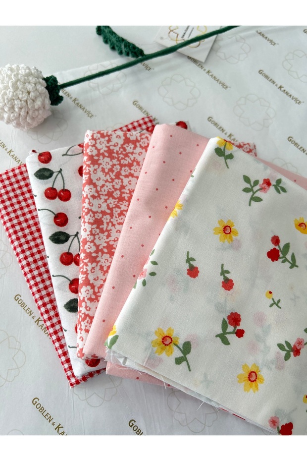 Cotton Fabric Set, Poplin Fabric, Tiny Pattern Piece Fabric 5 Pieces 50/110 cm
