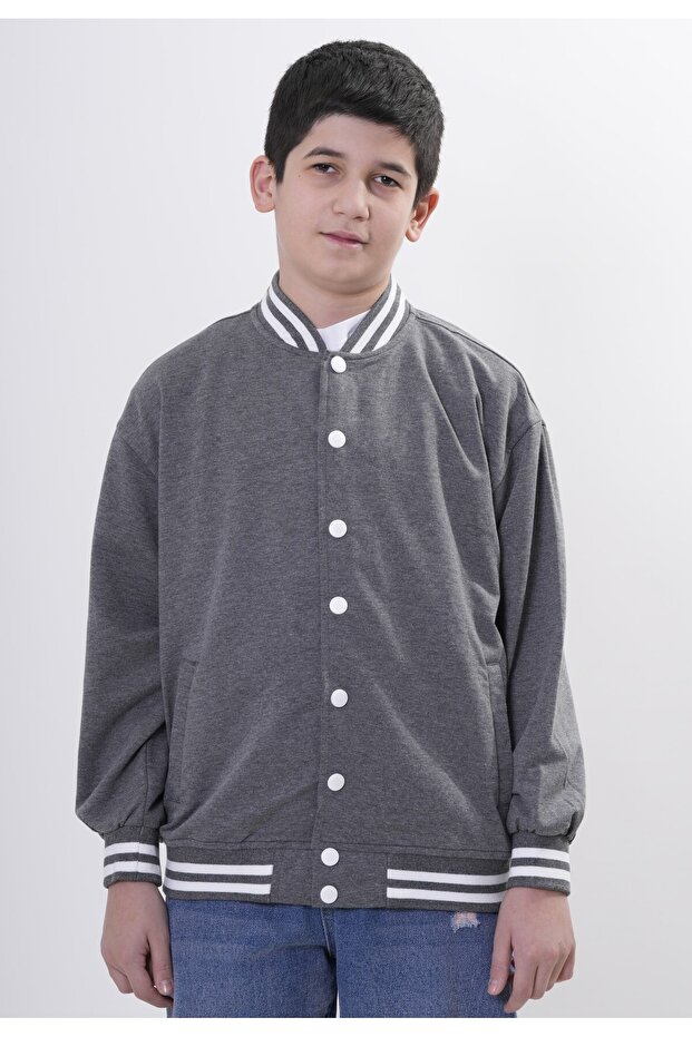 Boy's Two Thread Fabric Snap Knitwear Collar College Cardigan (Age 11-15)