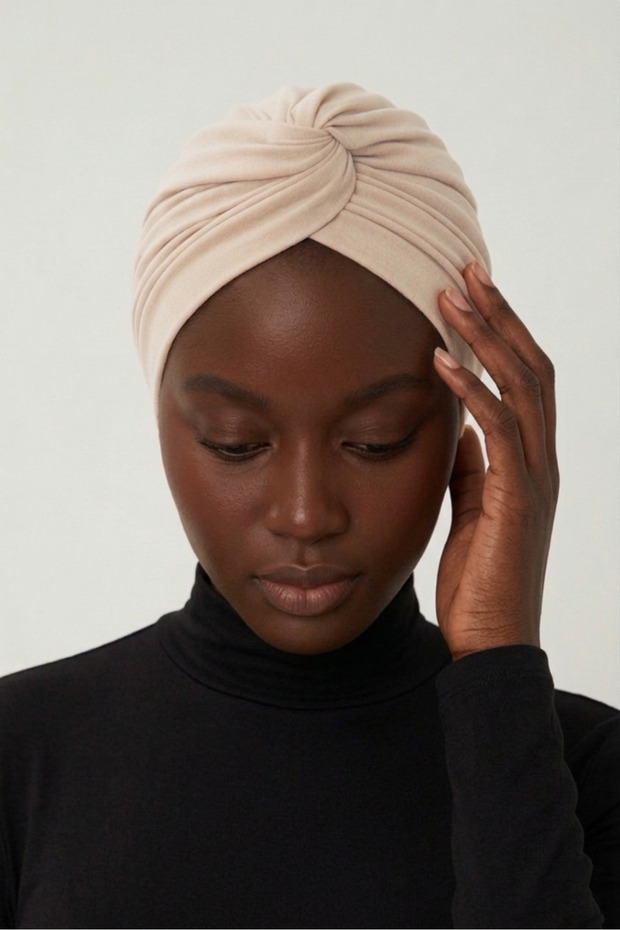 Beige Ready-made Hijab Hijab Outdoor and Pool Cap with Cross Hooks