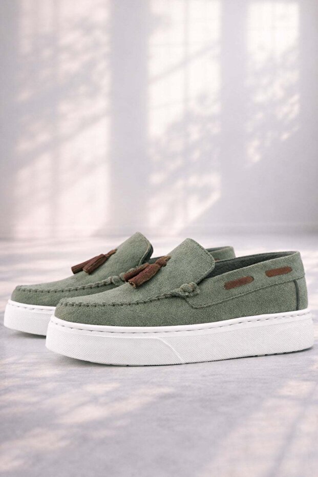 Khaki Green Lightweight Sole Boys' Moccasin Shoes