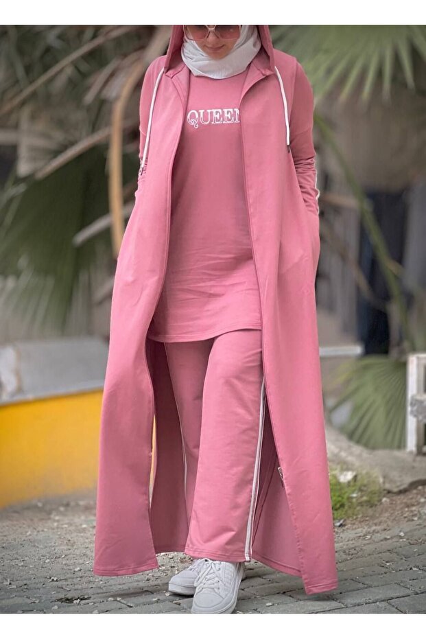 Hijab Women's Suit 3 Pieces, Two Yarn Fabric N-05115 _ Dark Pink