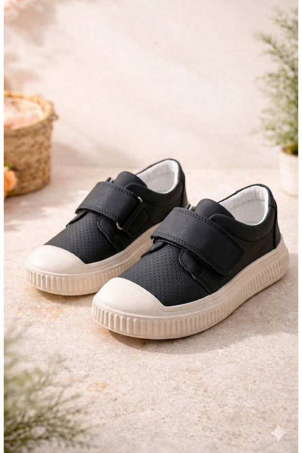 Unisex Black Velcro Children's Sports Shoes Breathable Lightweight Orthopedic Non-Slip Sole Daily Sneakers