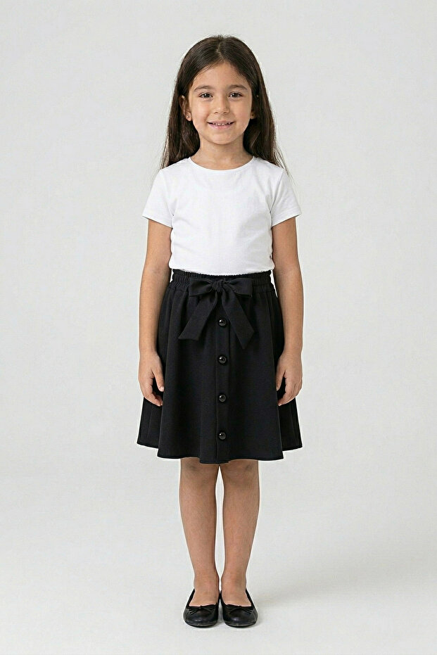 23 April Black Lacing Detailed Buttoned Girl's Skirt (5-16 Years)