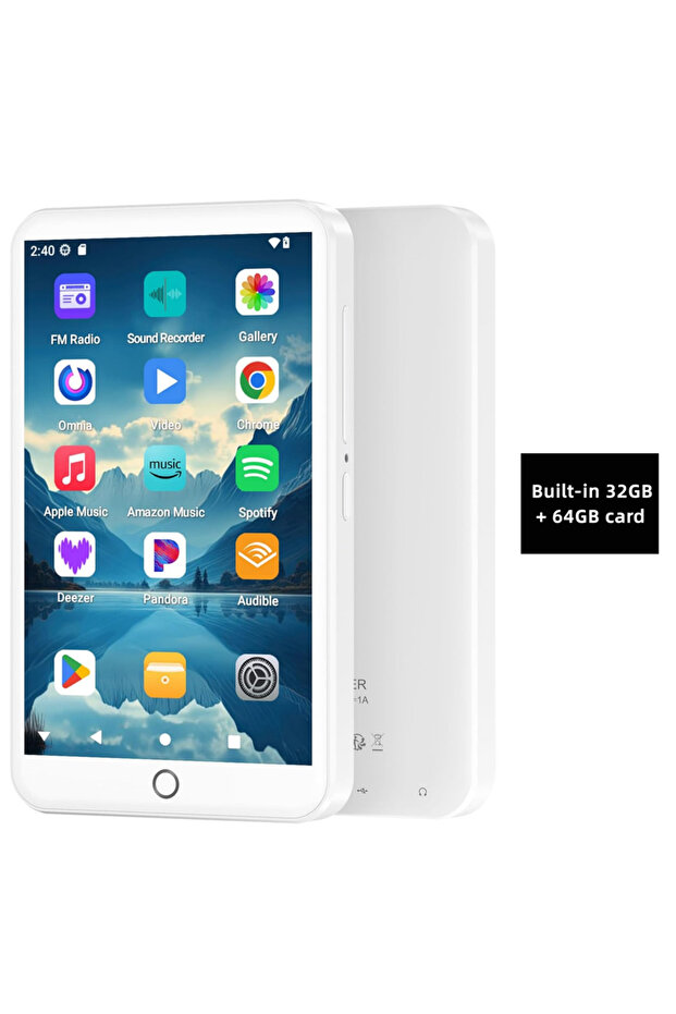 مشغل MP3 أبيض بسعة 96 جيجابايت مع بلوتوث وواي فاي، مشغلات MP3 وMP4 بنظام أندرويد 13 مع شاشة لمس 4 بوصة