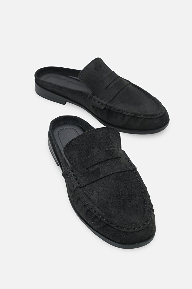 Juliana Black Suede Unisex Closed Front Flat Sole Comfortable Stylish Sabo Loafer Moccasin Slippers