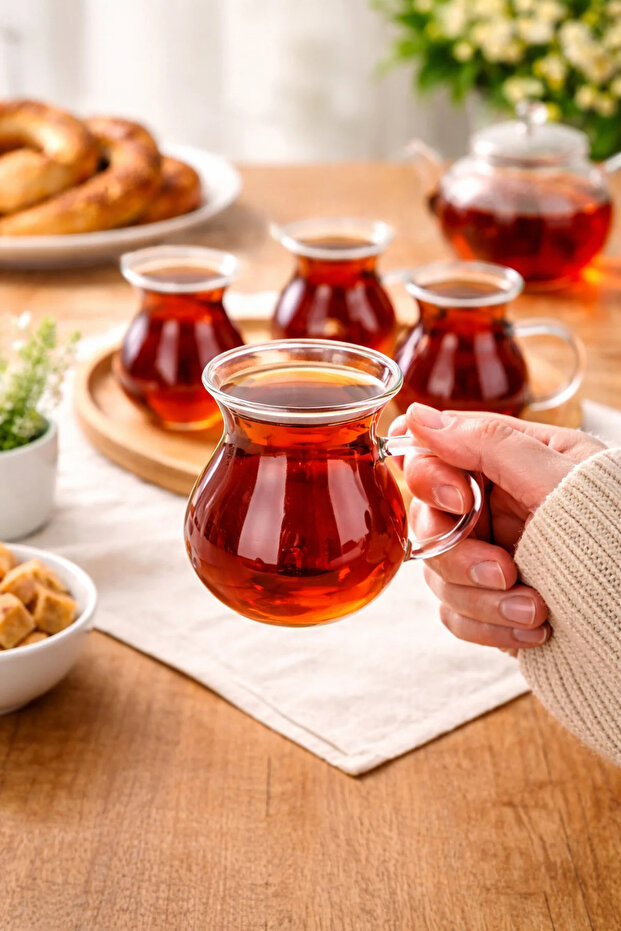 Set of 6 Arbitrary Ala Glass Tea Cups 200 ml Can Contact Fire