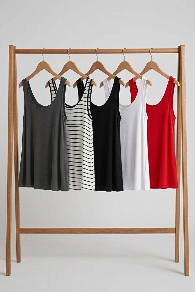5 Pieces A-Line Comfortable Fit Basic Thick Strap Athlete T-Shirt