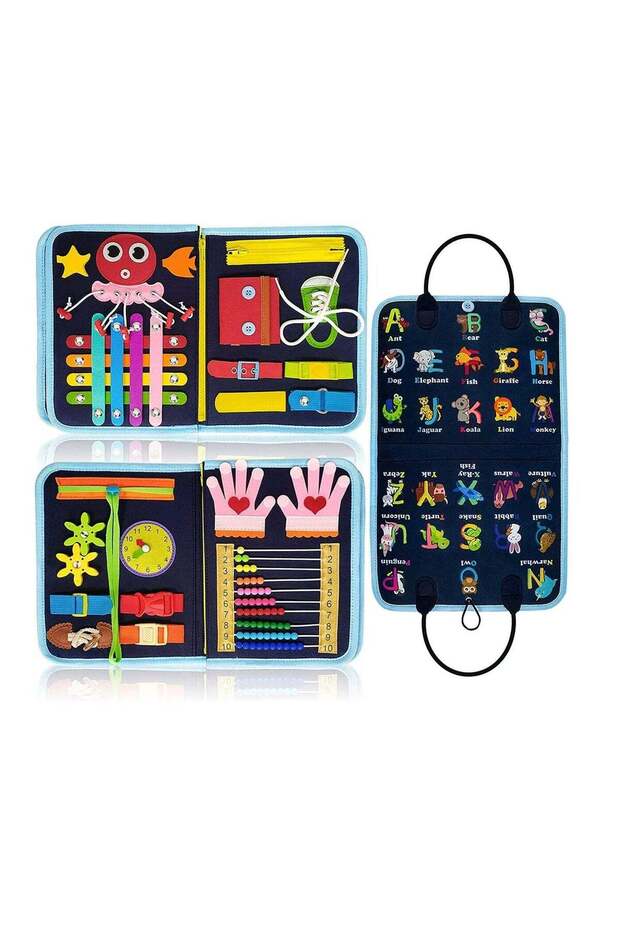 Montessori Busy Board for Toddlers, Educational Sensory Travel Toy, Alphabet & Fine Motor Skills