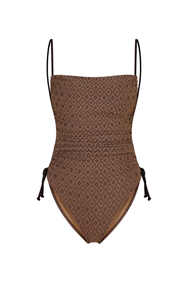 Jacquard mink swimsuit with gathered sides