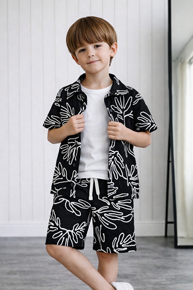 Boy's Patterned Shorts and Shirt Set Summer