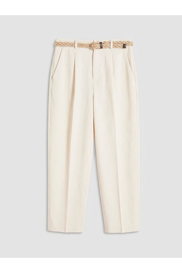Beige Waist Belted Carrot Cut Pleated Women's Trousers from Güli̇s Gi̇yi̇m