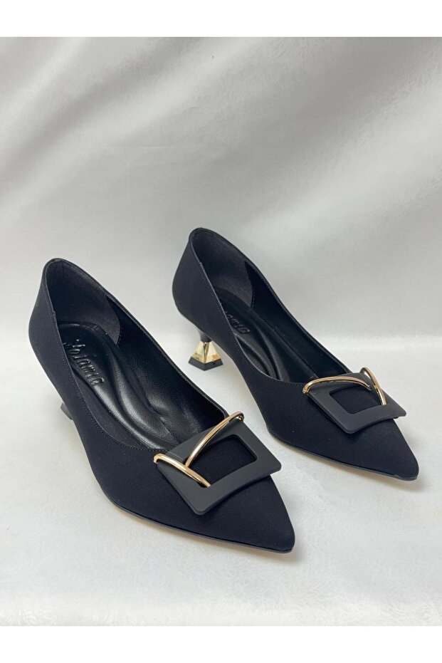 Ll2726 Satin Material Imported Buckle Special Galvanized Cup-Heel Shoes Black