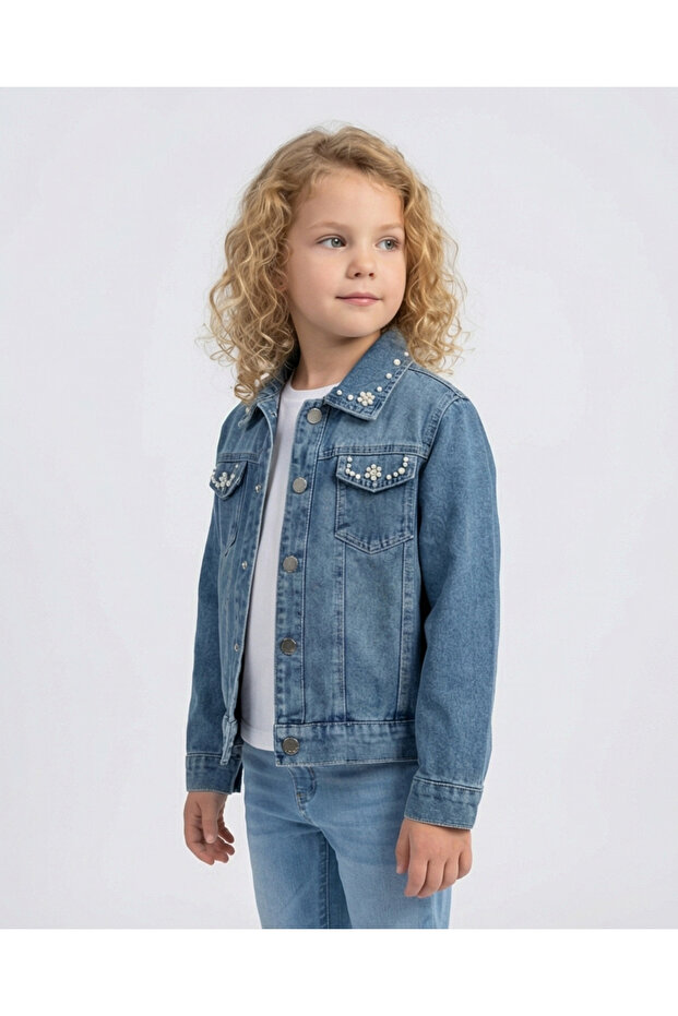 melisam.msg Kız Çocuk Taşlı Denim Kot Ceket