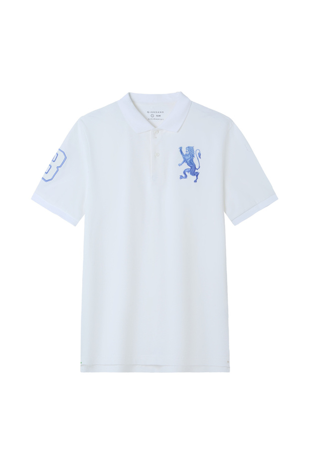 Men’s Slim Fit 3D Lion Embroidery Lycra Pique Polo