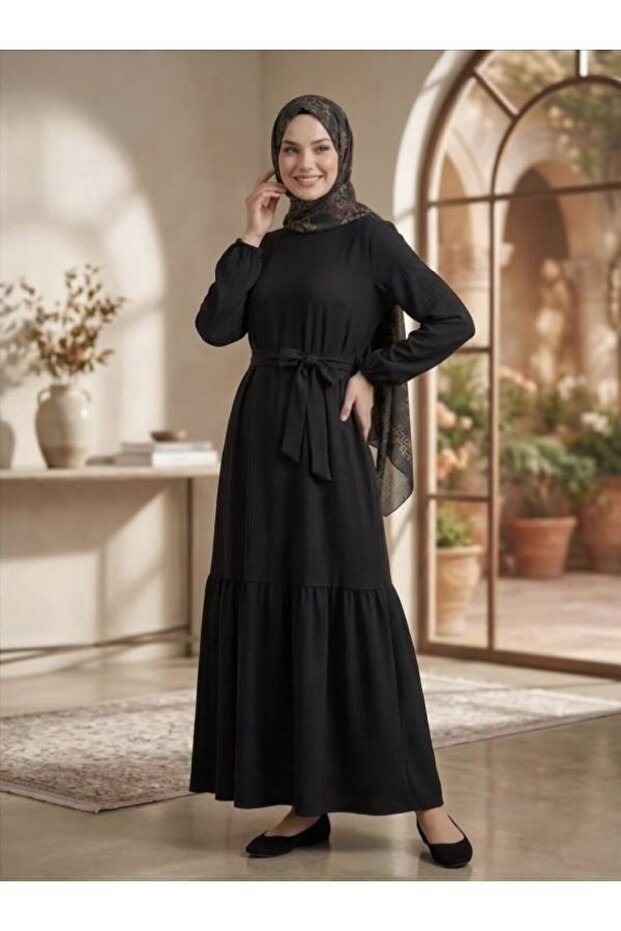 Bürümcük Fabric Belted Hijab Dress