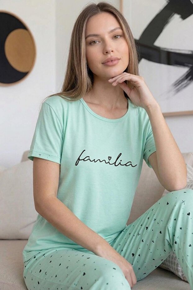 Mint Familia Patterned Bamboo Short Sleeve Women's Pajama Set