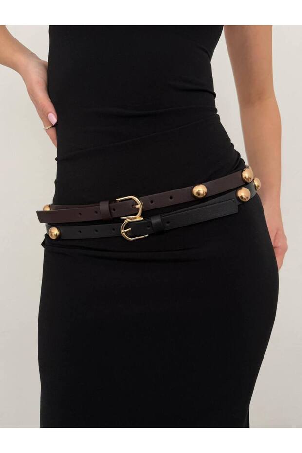 Brown Women's Belt with Gold Detail (Shipped as a Single Item)