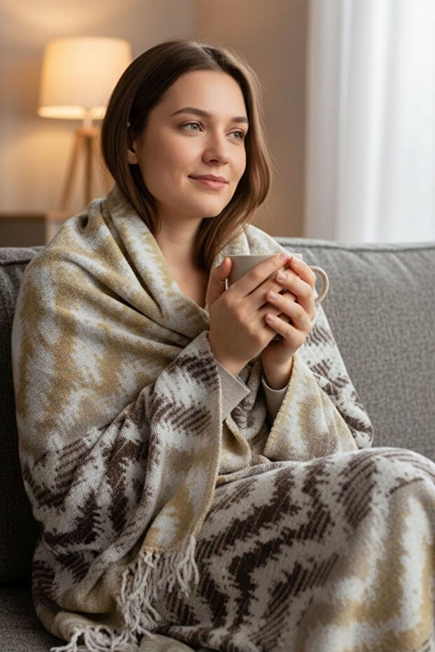 Cotton Balcony and Sofa Blanket - 130X170 cm Soft Textured Shawl