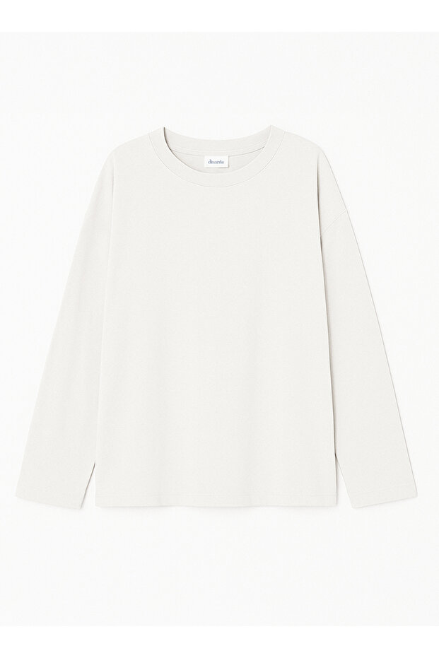 100% Cotton Oversize Fit Crew Neck Long Sleeve T-Shirt