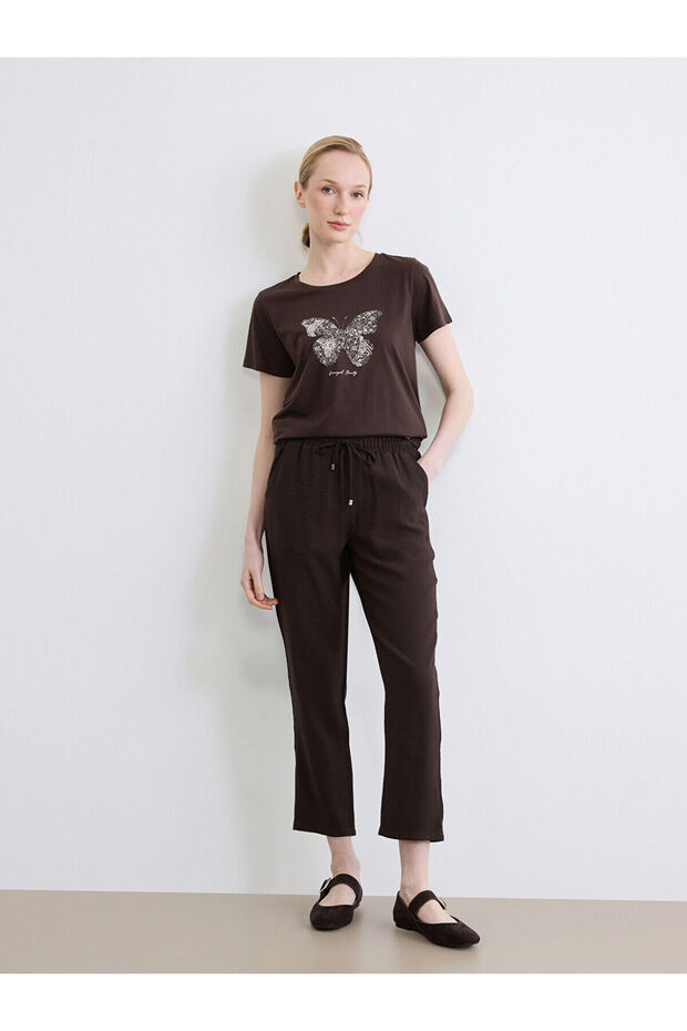 Nevavm Women's Pants with Elastic Waist and Difference in Color