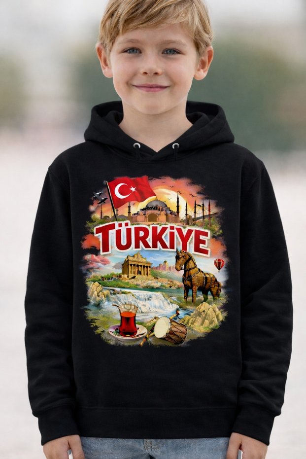 100% Cotton Turkey Printed Children's Hooded Sweatshirt