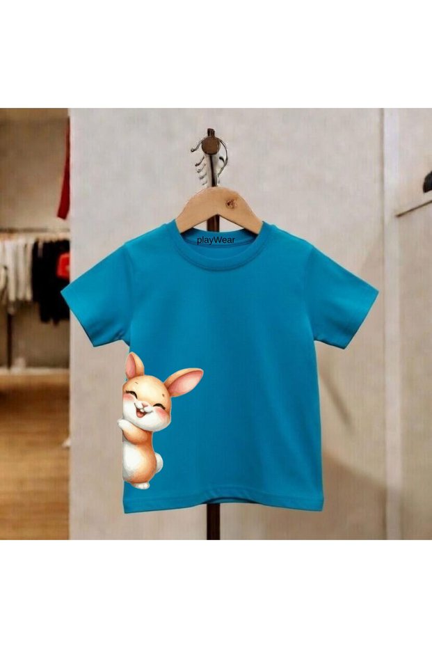 Hugging Rabbit Printed 100% Cotton Crew Neck Kids Unisex T-Shirt 5 6 -7 8-9 10 -11 12 Years Old
