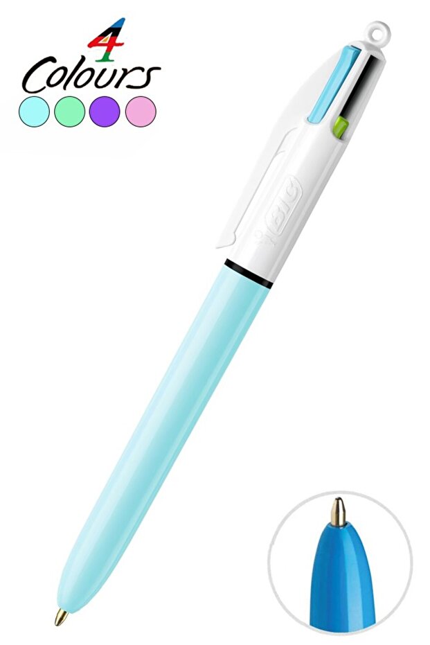 4 Colors Ballpoint Pen 1 Piece Four Colors Ballpoint Pen Light Blue Light Green Pink Purple Push-Down Spring O