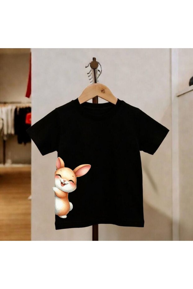 Hugging Rabbit Printed 100% Cotton Crew Neck Kids Unisex T-Shirt 5 6 -7 8-9 10 -11 12 Years Old