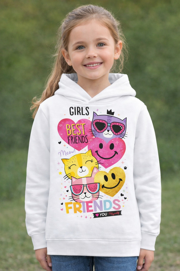 100% Cotton Happy Besties Design Children's Hooded Sweatshirt